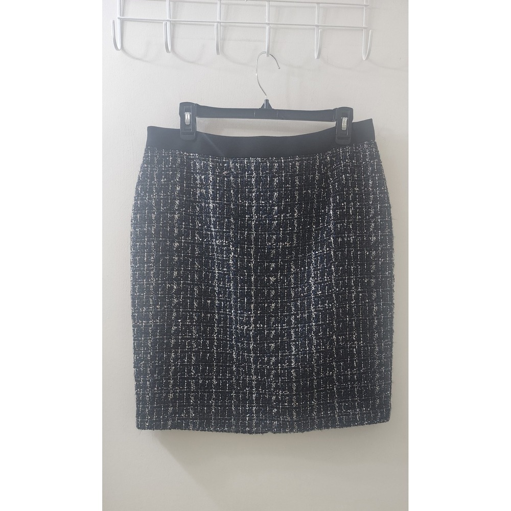 White House Black Market Embellished Tweed Skirt Black Navy Blue 10 570243912